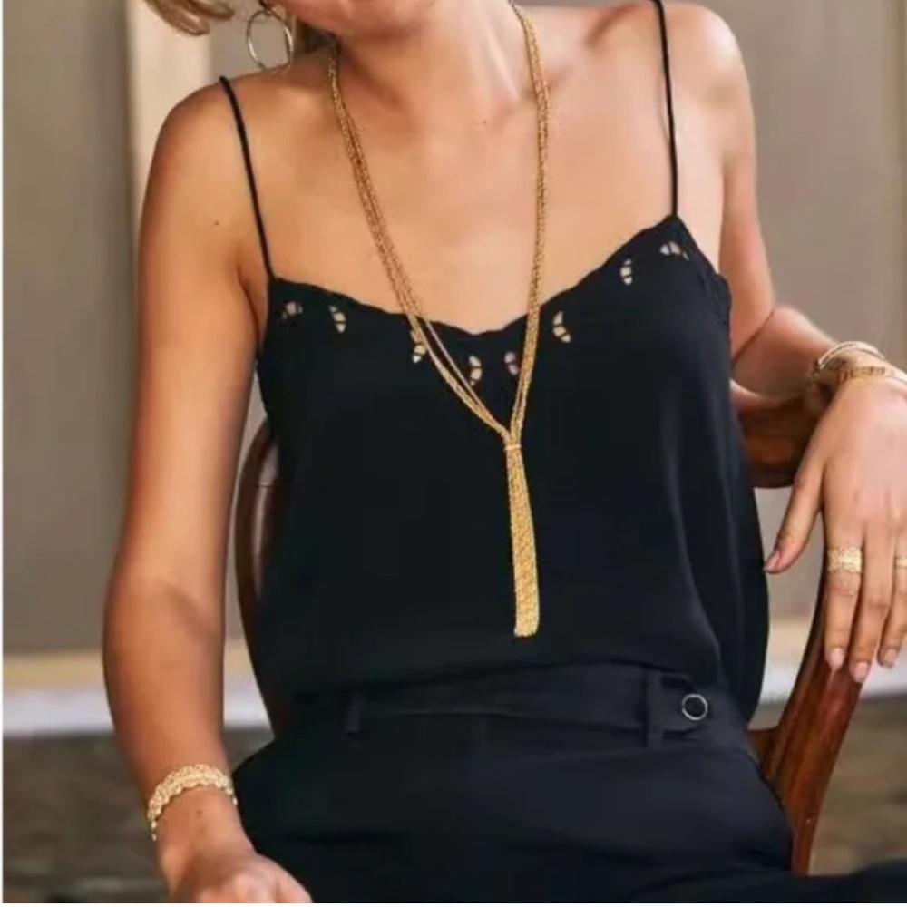 Sezane Paloma Silk Top - Black